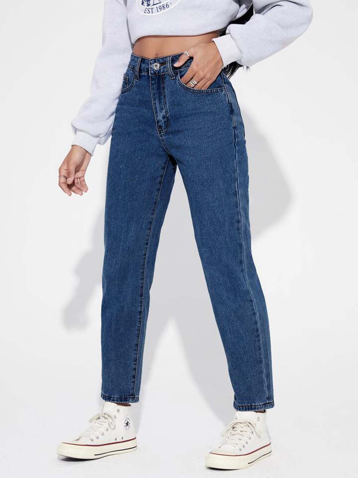 Dark Blue Mom Fit Jeans - Image 7