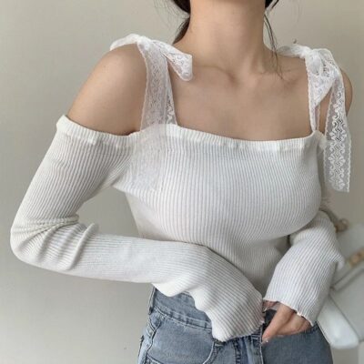 Off Shoulder Tie Up Ribbon Top