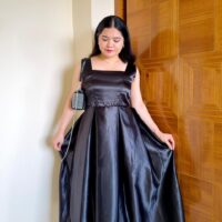 Black Satin Flare Dress