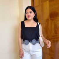 Embroidered Flower Cut Out Top