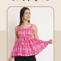Pink Printed Sleeveless Tunic Top