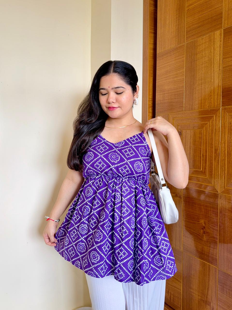 Purple Bandhani Short Kurti - Image 2