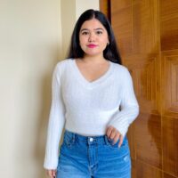 Full Sleeves Faux Fur V-Neck Top