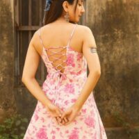 Back Knot Sleeveless Floral Kurti