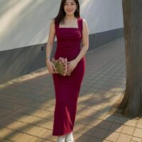 Cherry Red Ruched Bodycon Dress