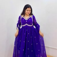 Embroidered Anarkali Kurta with Palazzo & Dupatta