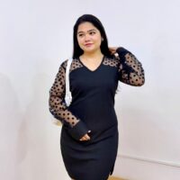 Sheer Sleeves Black V-neck Bodycon Dress