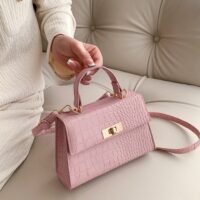 Crocodile Embossed Twist Lock Flap Square Bag