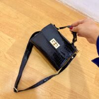 Crocodile Embossed Twist Lock Flap Square Bag