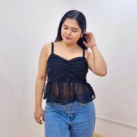 Semi Sheer Crop Top with Shoulder Straps