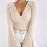 Crisscross V-Neck Ribbed Top