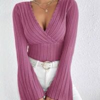Crisscross V-Neck Ribbed Top