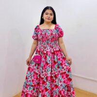 Floral Print Fit & Flare Pink Dress