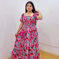 Floral Print Fit & Flare Pink Dress
