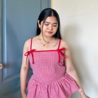 Red Checked Bow Fit & Flare Top