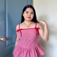 Red Checked Bow Fit & Flare Top