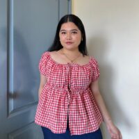 Front Tie Checked Top