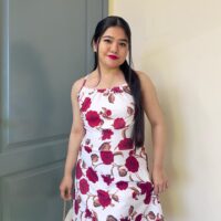 Backless Red Floral Flare Short Dress