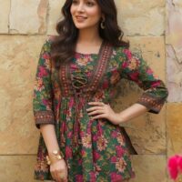 Green Printed Short Kurti
