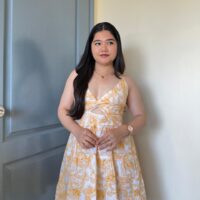 Front Twisted Deep Neck Printed Dress