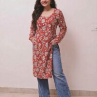 Corset Back Full Sleeves Printed Kurtis