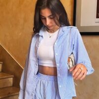 Striped Long Shirt & Shorts Co-ord Set