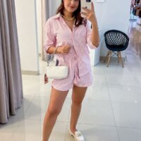 Striped Long Shirt & Shorts Co-ord Set