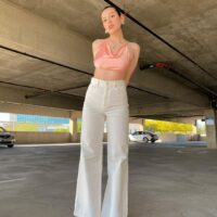 Flared High Rise White Jeans