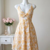Front Twisted Deep Neck Printed Dress