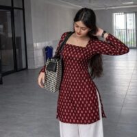 Full Sleeves Corset Back Printed Short Kurti