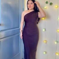 Brown One Shoulder Bodycon Dress