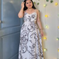 Floral Print Waist Cut Sleeveless Dress