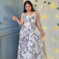 Floral Print Waist Cut Sleeveless Dress