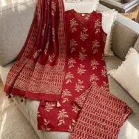 Red Printed Dupatta Kurta Set