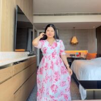 Pink Floral White Dress