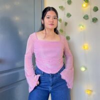 Flared Sleeve Shimmer Net Top