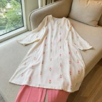 Printed V-Neck Straight Kurta with Trousers