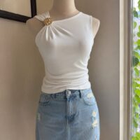Ripped Ice Blue Short Skirt