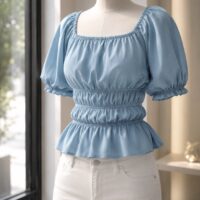 Blue Square Neck Top