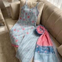 Pure Cotton Blue Printed Kurta Palazzo Set