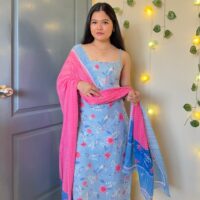 Pure Cotton Blue Printed Kurta Palazzo Set
