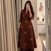 Brown Bow Kurta Set