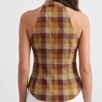 Sleeveless Checkered Front Button Up Top
