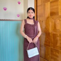 Brown And White Polka Dot Mesh Dress