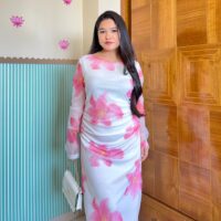 Floral Print White Mesh Dress