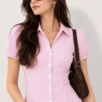 Back Knot Striped Short Shirt