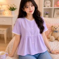 Purple Korean Flare Shirt