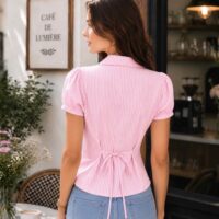 Back Knot Striped Short Shirt